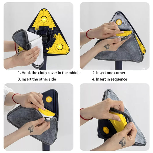 7725 Rotatable Adjustable Triangle Cleaning Mop Triangle Mop With Stainless Steel Long Handle Push-pull Squeezing Cleaning Mop Dry Wet Mop For Floor Windows (1 Pc)