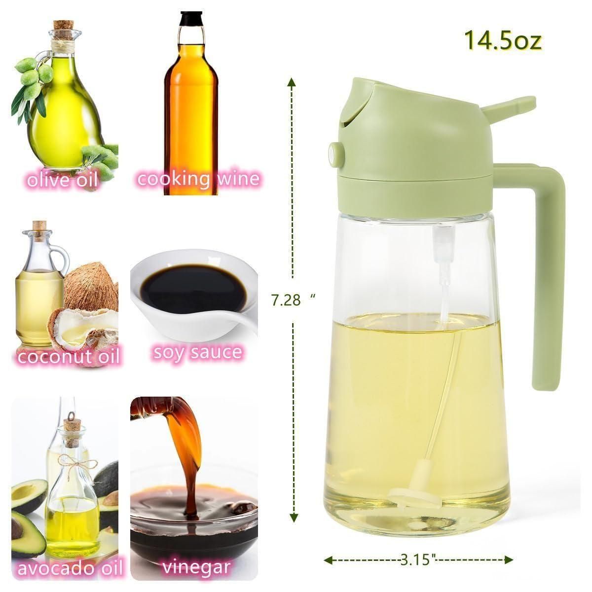 500ml 2-in-1 Oil Sprayer & Dispenser Bottle – Premium Glass Oil Bottle with Nozzle for Healthy Cooking, Air Fryer, BBQ, Salad, Roasting